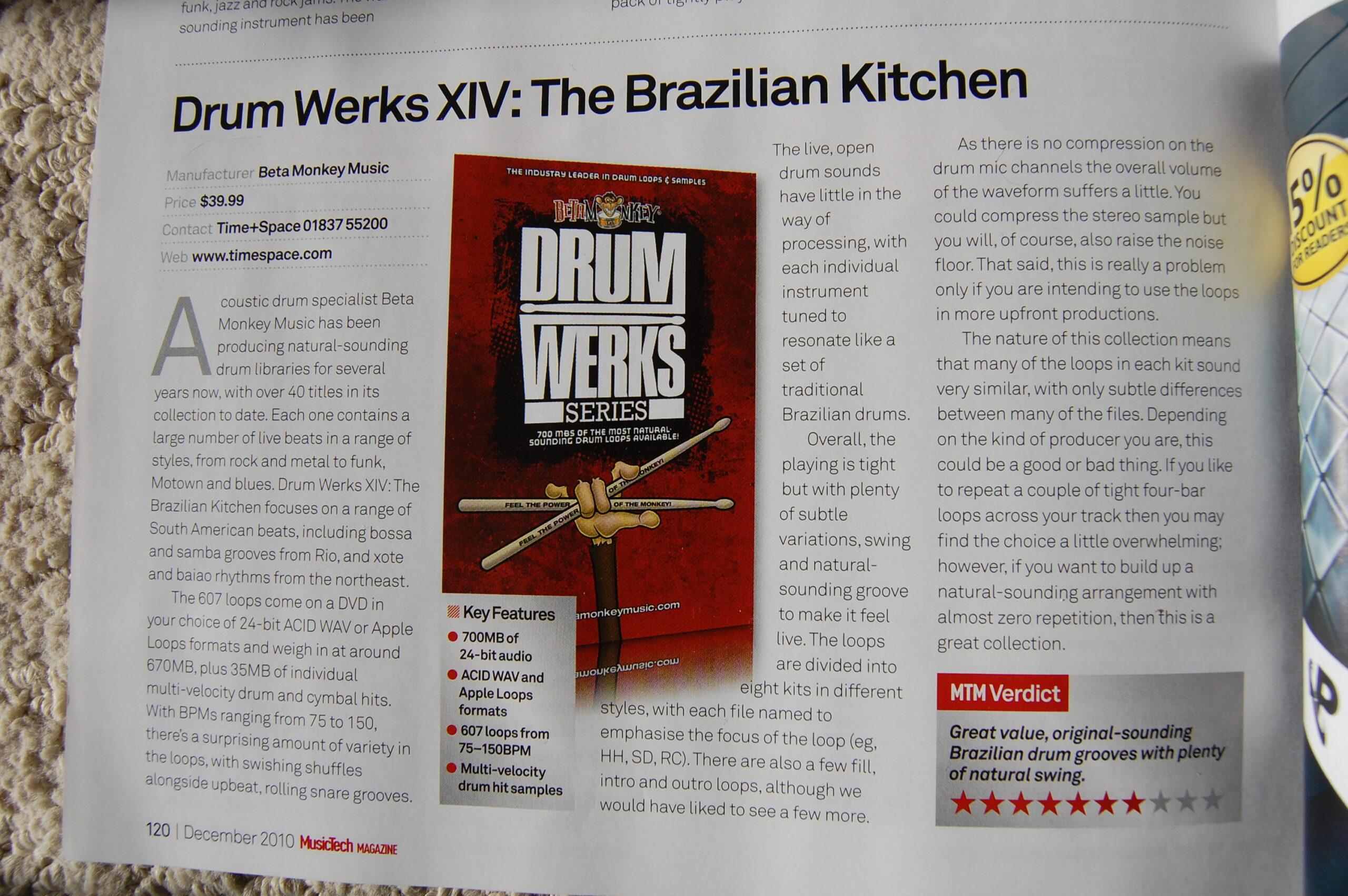 MusicTech Magazine review for the ska drum loops and samples on Drum Werks XIV (14)