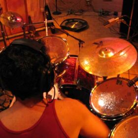 Recording jazz drum tracks at The Plant Studios in Sausalito, CA.