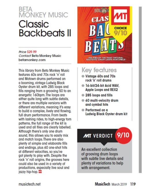 MusicTech Magazine Review of Classic Backbeats II